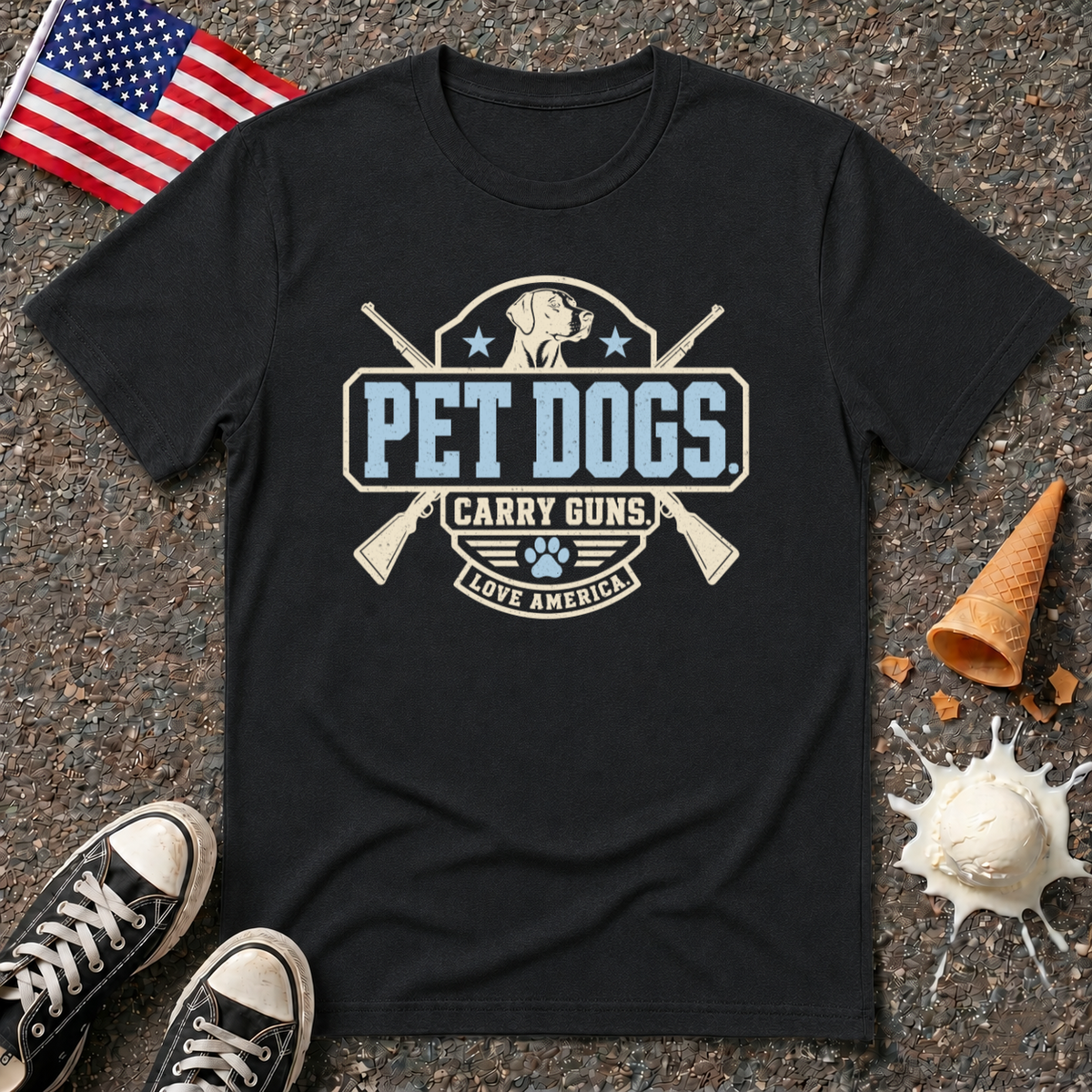 "Pet Dogs. Carry Guns. Love America" Tee