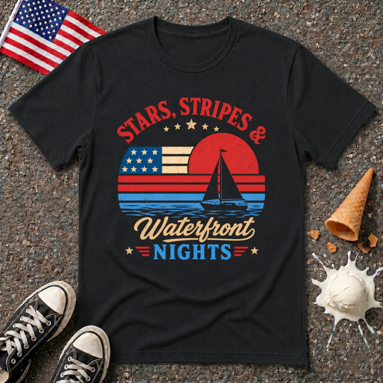 "Stars, Stripes & Waterfront Nights" Retro Tee
