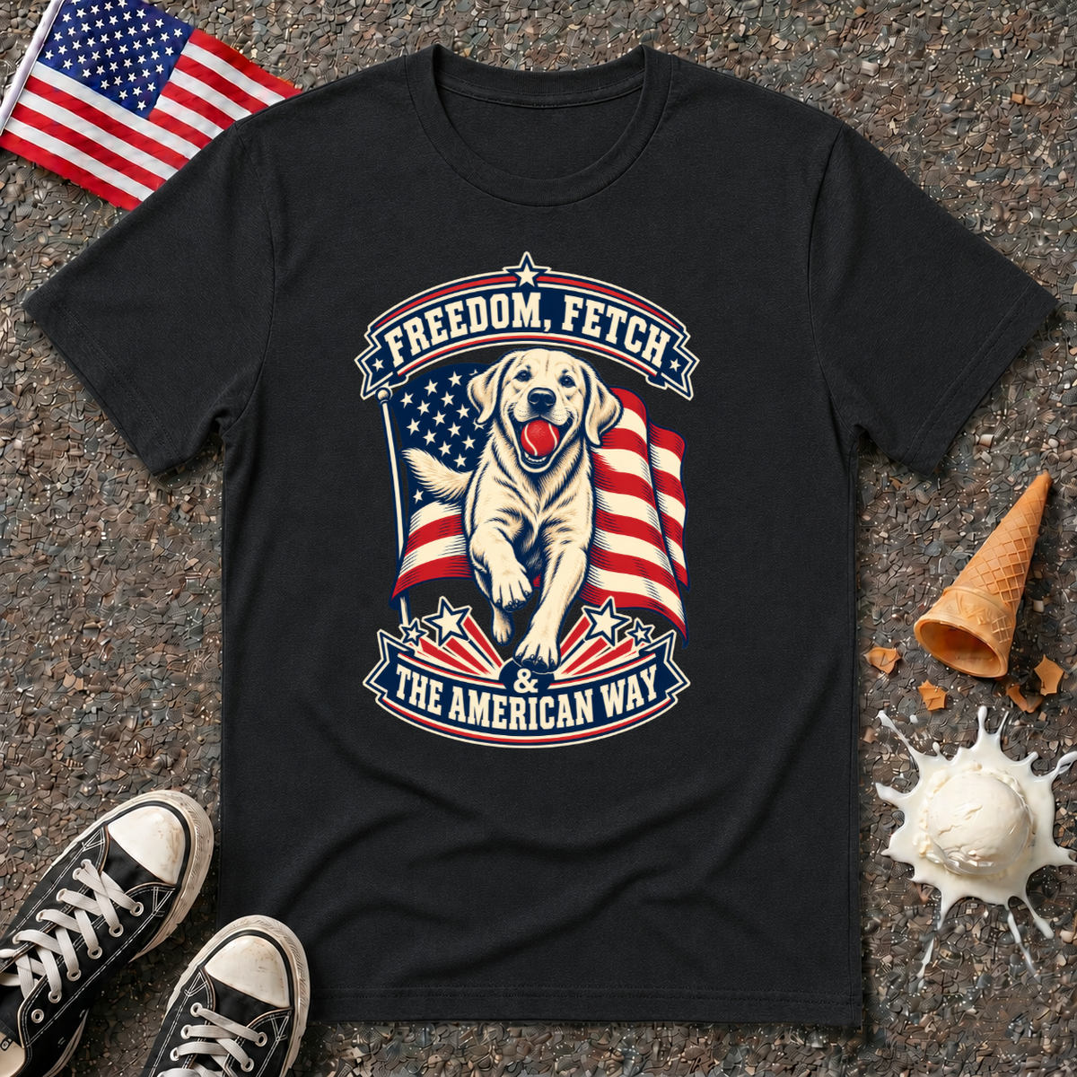 "Freedom, Fetch & The American Way" Tee