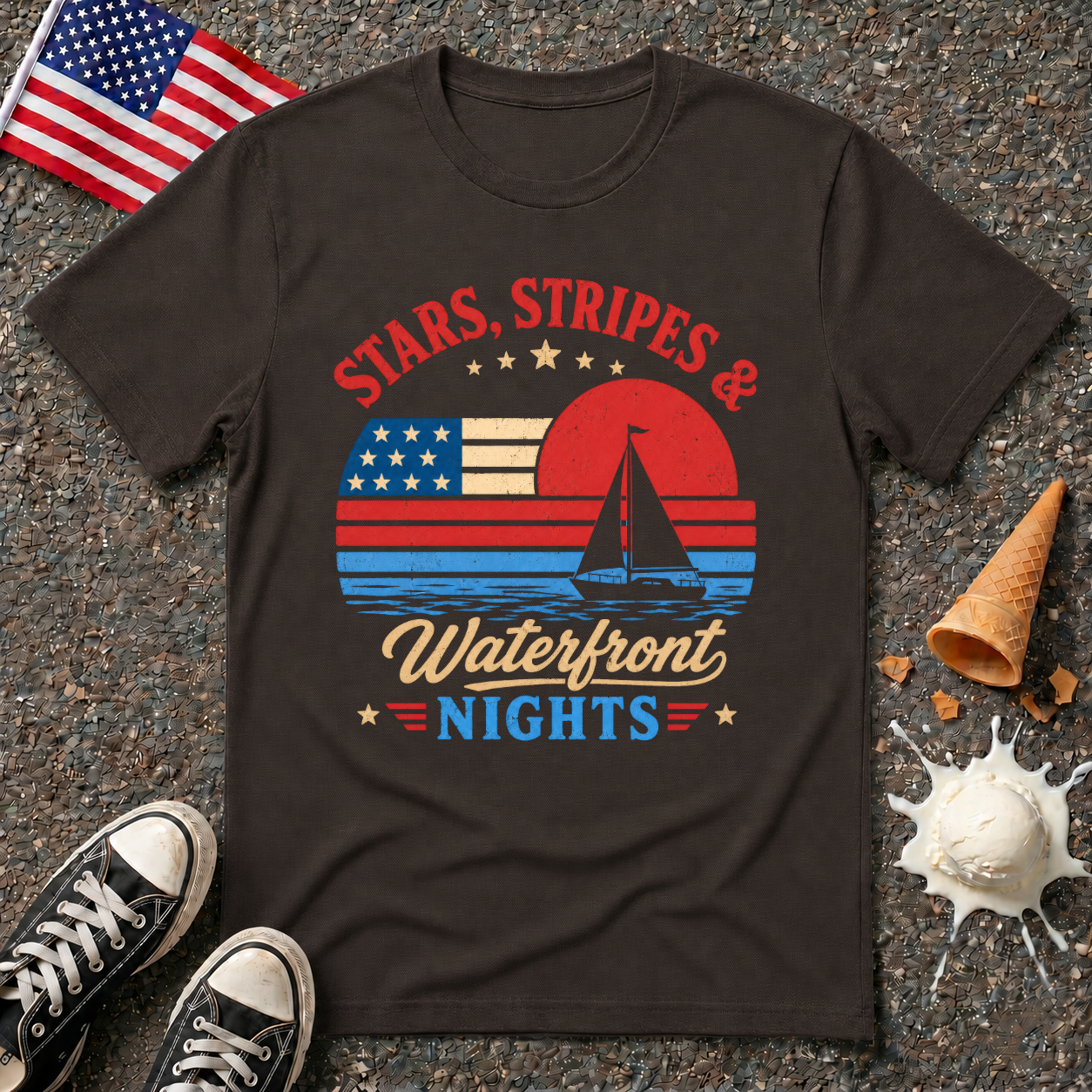 "Stars, Stripes & Waterfront Nights" Retro Tee