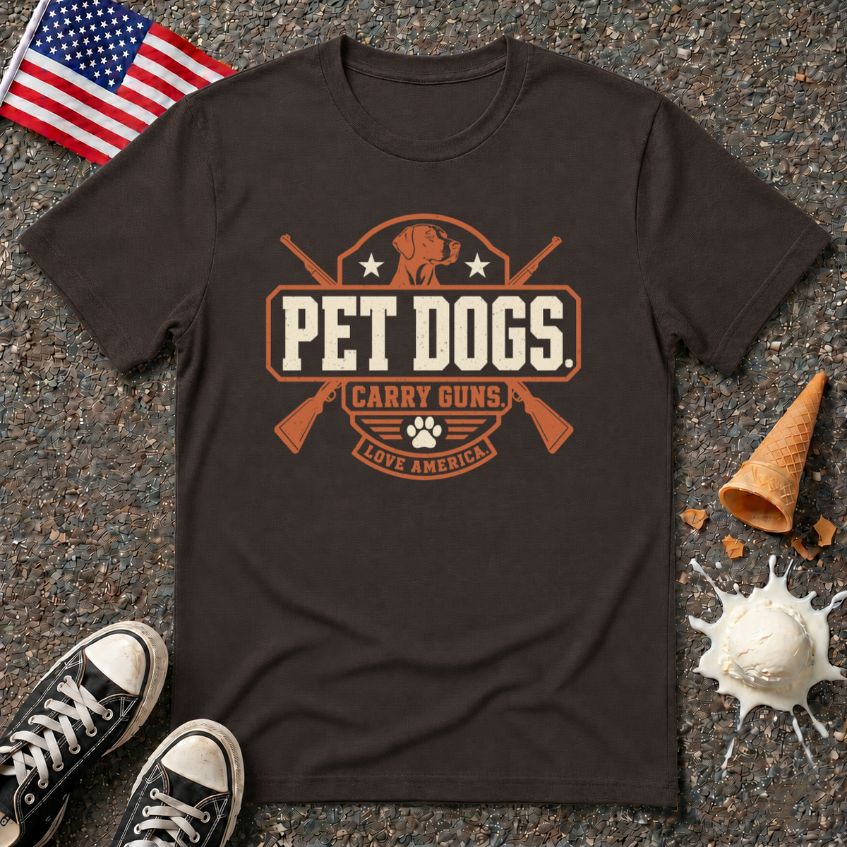"Pet Dogs. Carry Guns. Love America" Tee