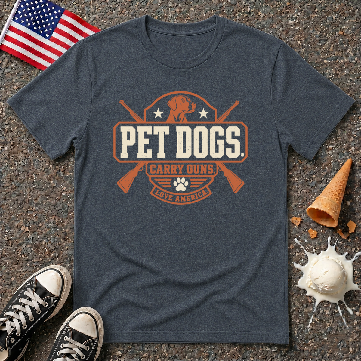 "Pet Dogs. Carry Guns. Love America" Tee