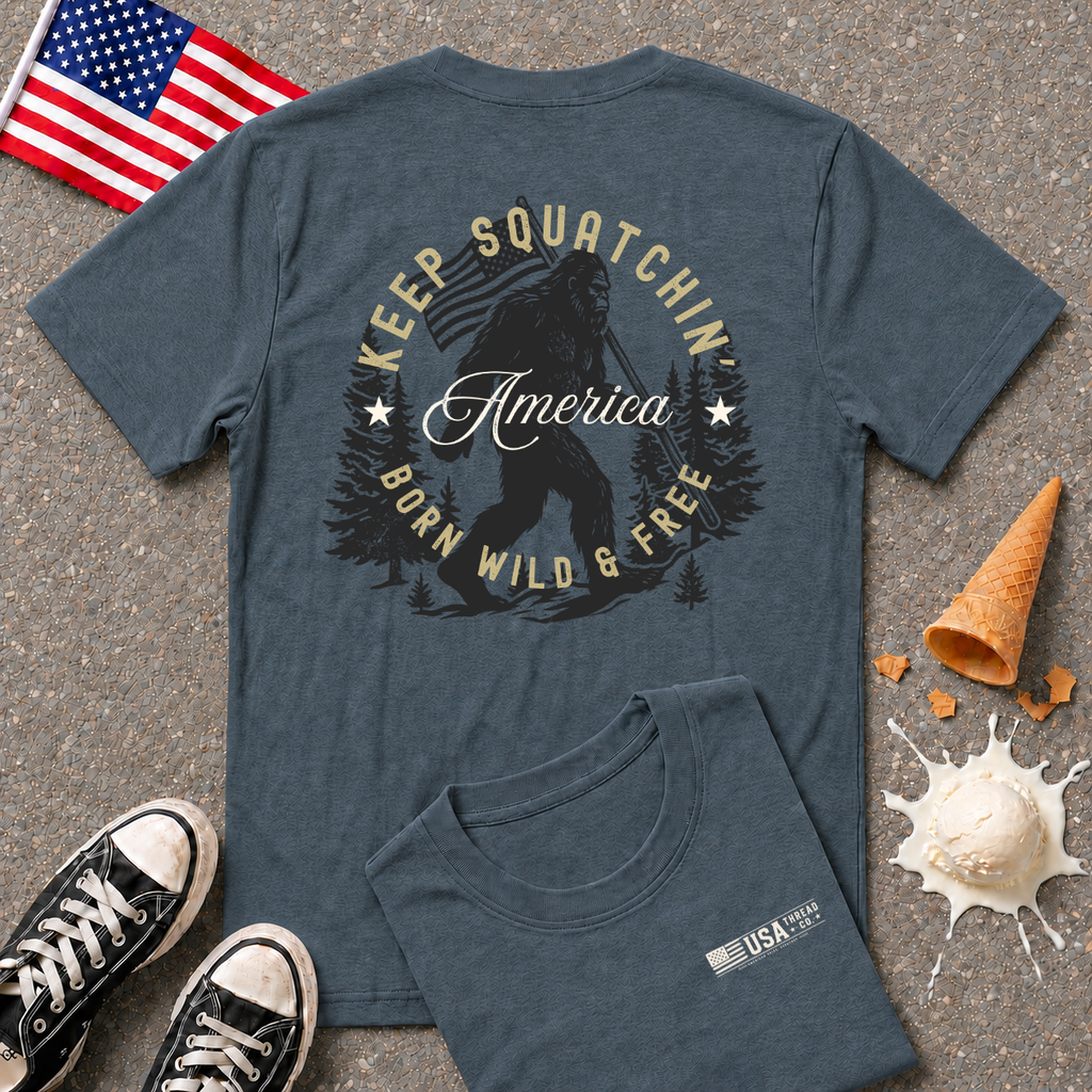 "Keep Squatchin' America" Vintage Back Design Tee