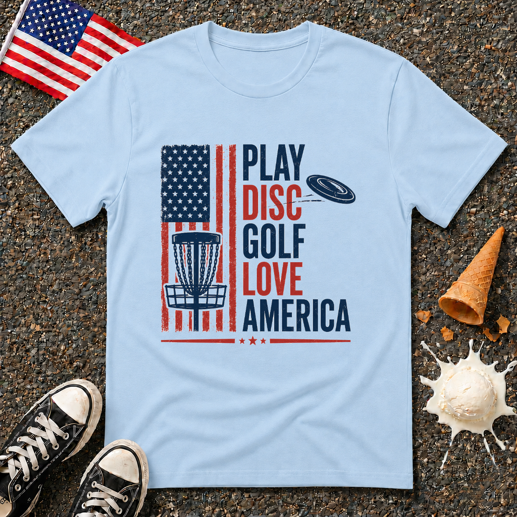 "Play Disc Golf, Love America" Tee