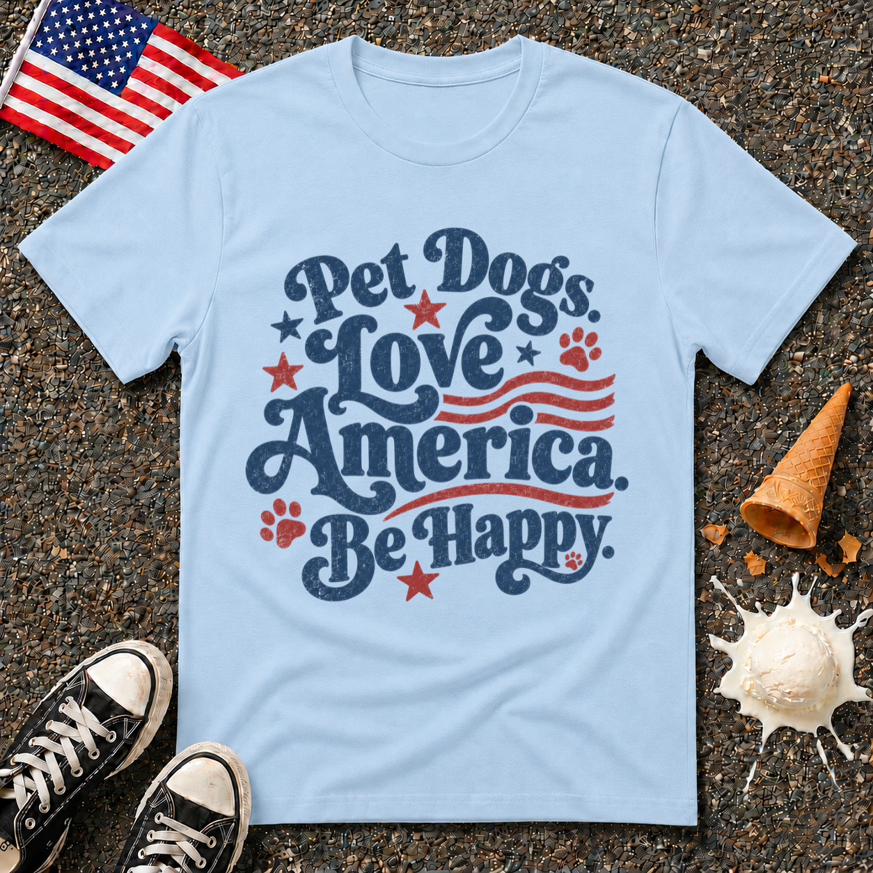"Pet Dogs. Love America. Be Happy." Vintage Tee