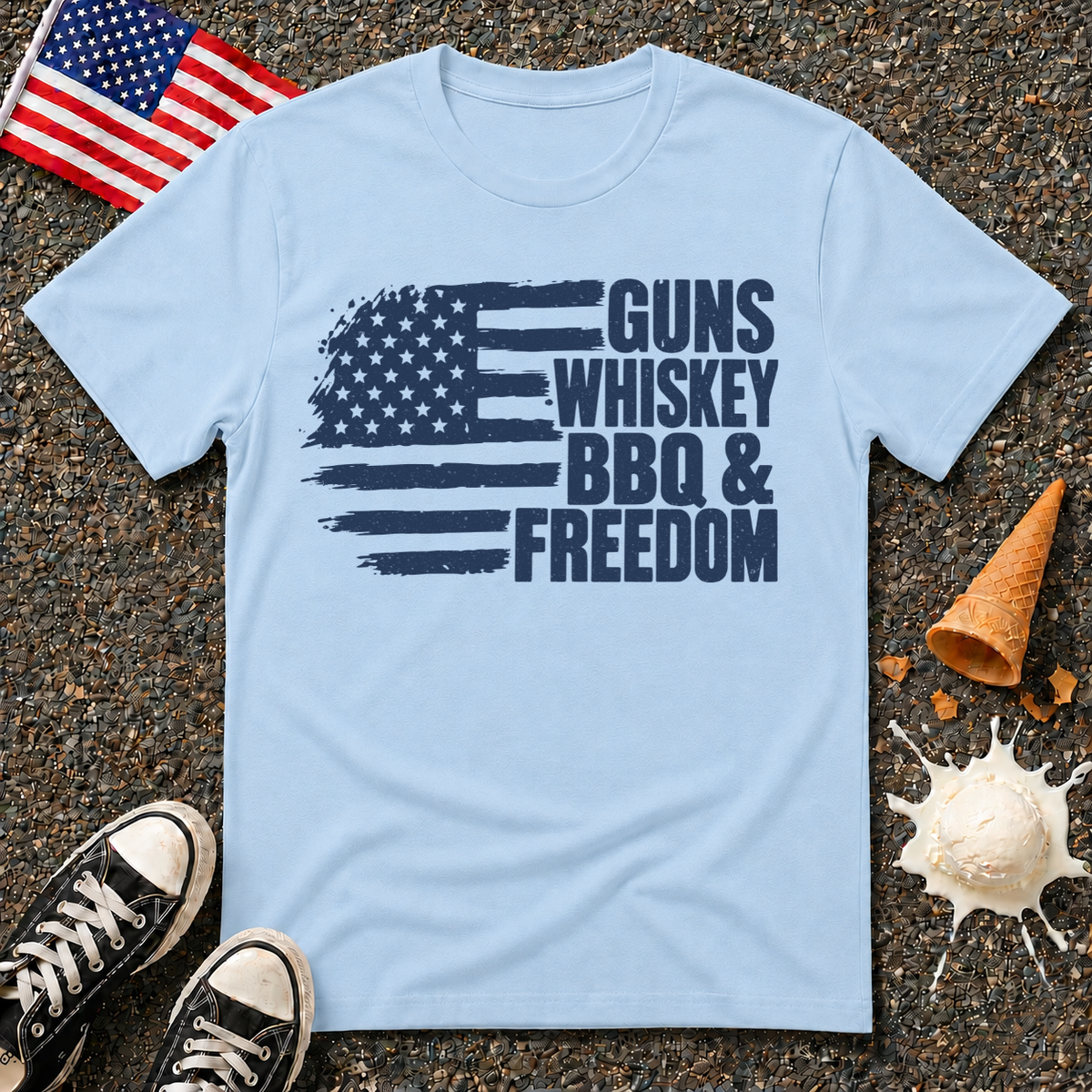 "Guns, Whiskey, BBQ & Freedom" Flag Tee
