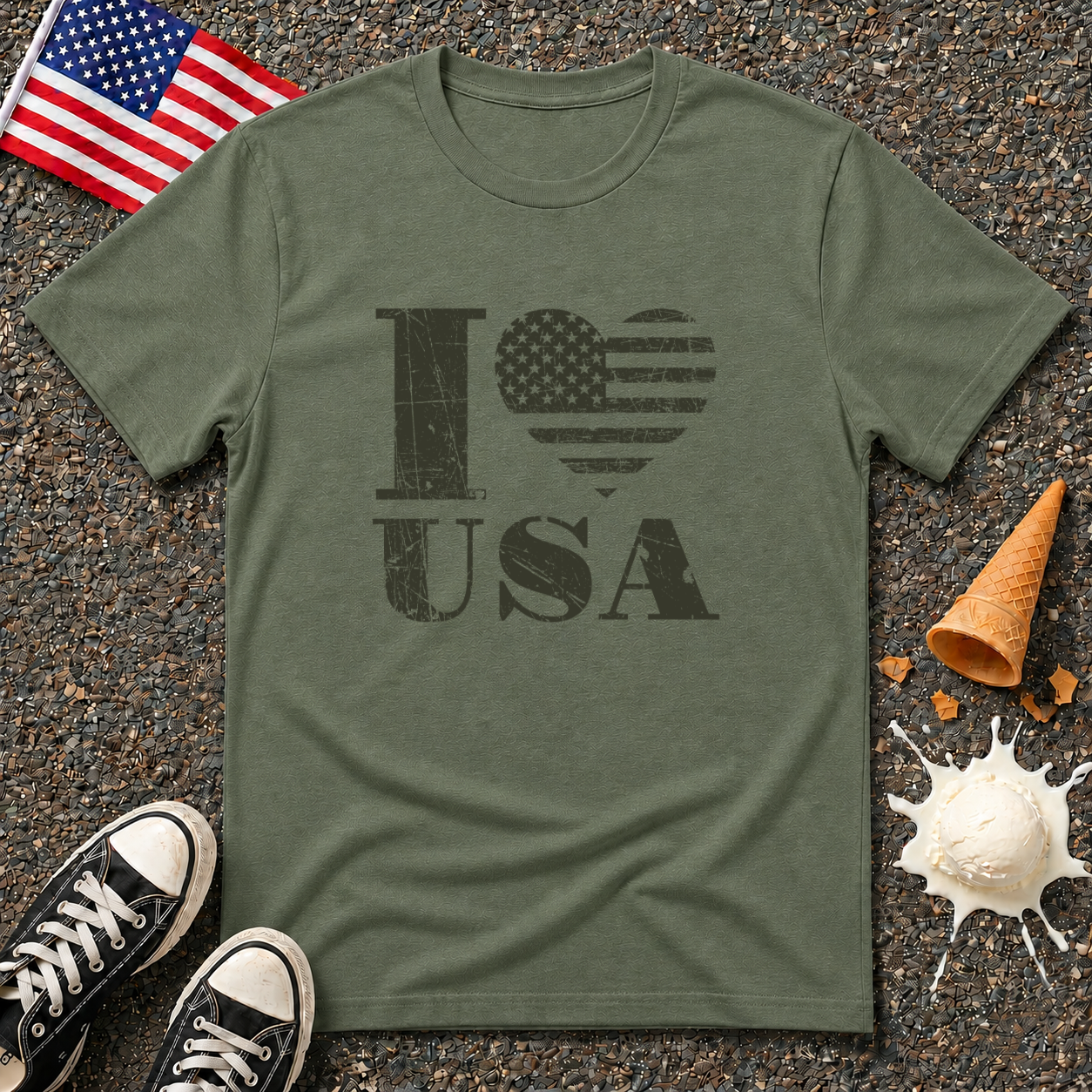 "I ❤ USA" 1-color Vintage Tee