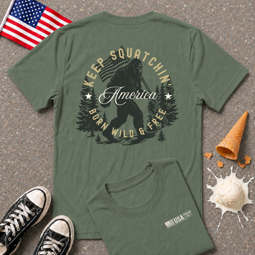 "Keep Squatchin' America" Vintage Back Design Tee