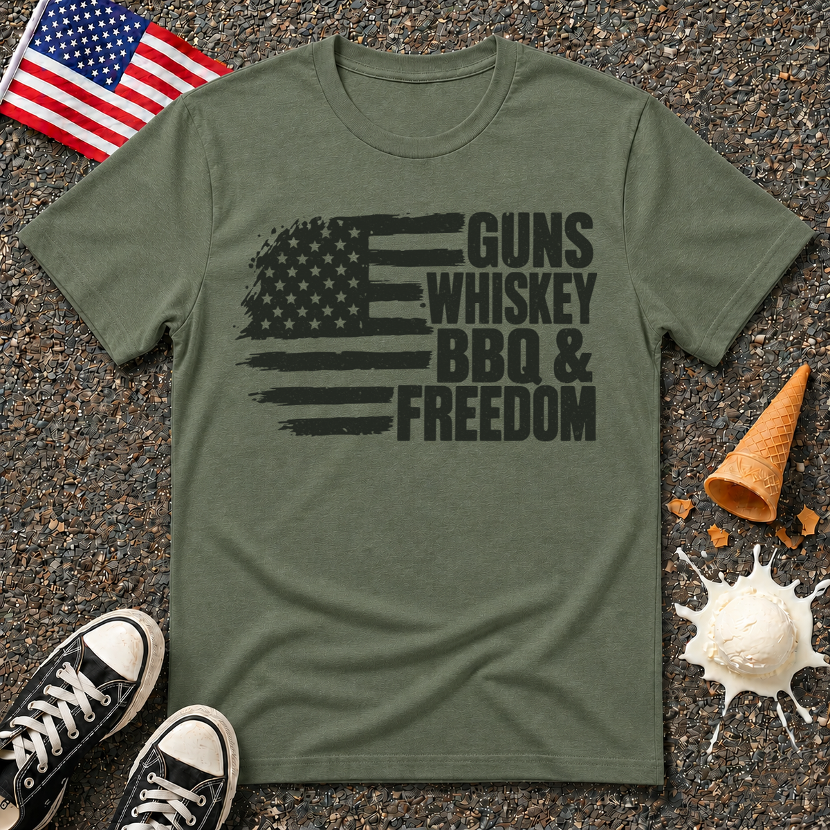 "Guns, Whiskey, BBQ & Freedom" Flag Tee