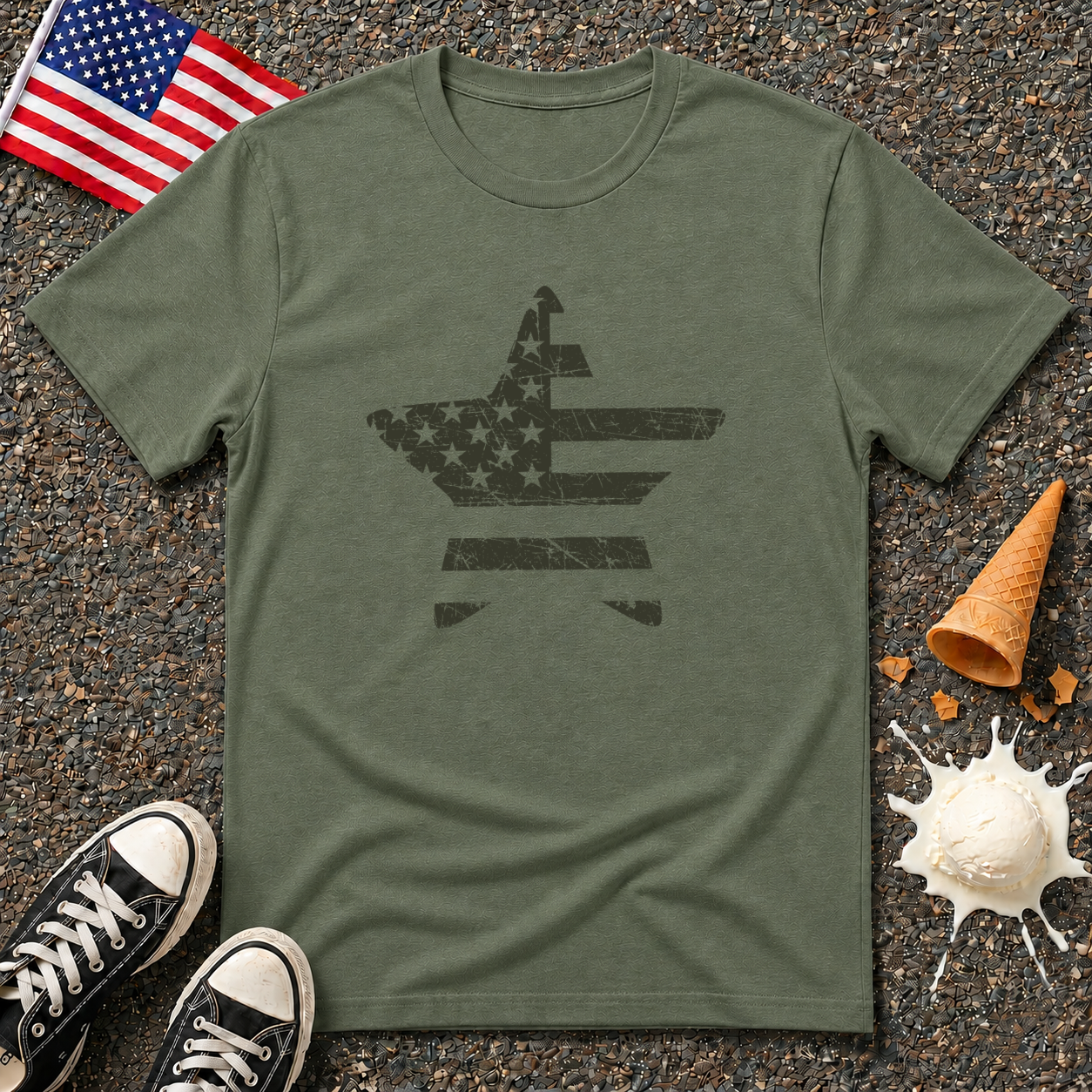 Flag Star 1-color Vintage Tee
