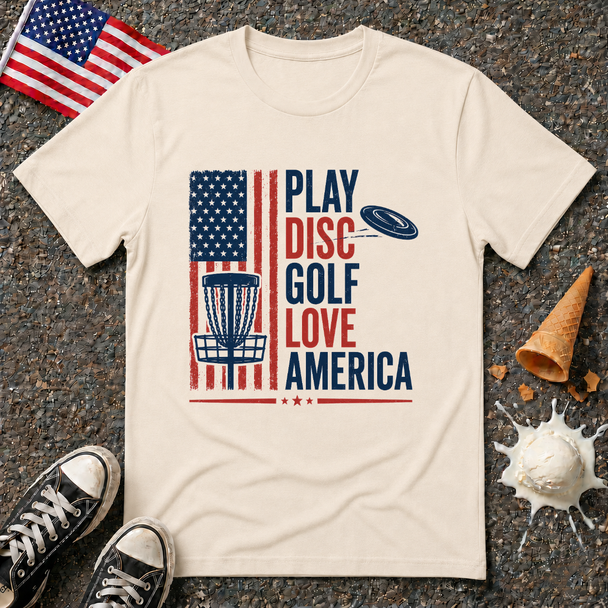 "Play Disc Golf, Love America" Tee