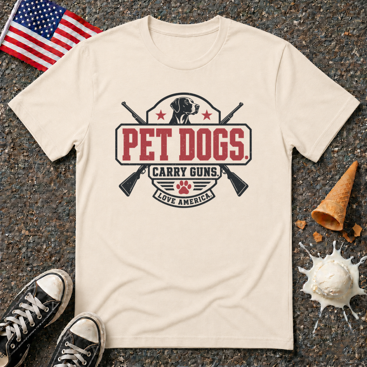"Pet Dogs. Carry Guns. Love America" Tee