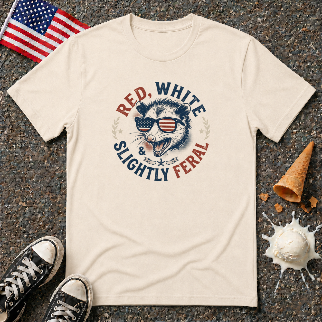"Red, White, Slightly Feral" Tee
