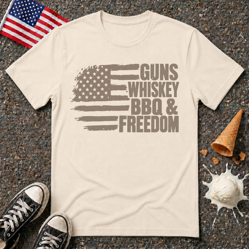 "Guns, Whiskey, BBQ & Freedom" Flag Tee