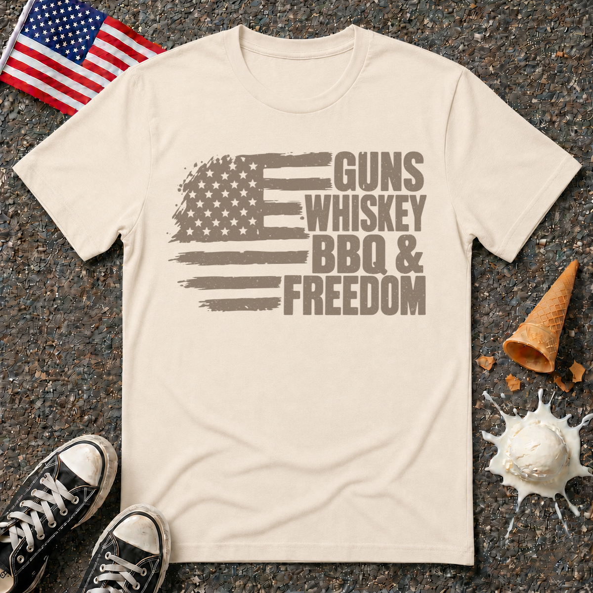 "Guns, Whiskey, BBQ & Freedom" Flag Tee
