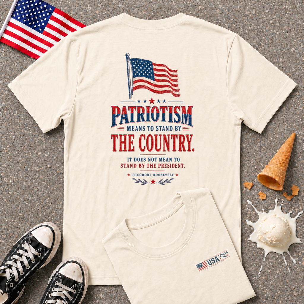 USA Flag Minimalist T-Shirt — Small Chest American Flag Design