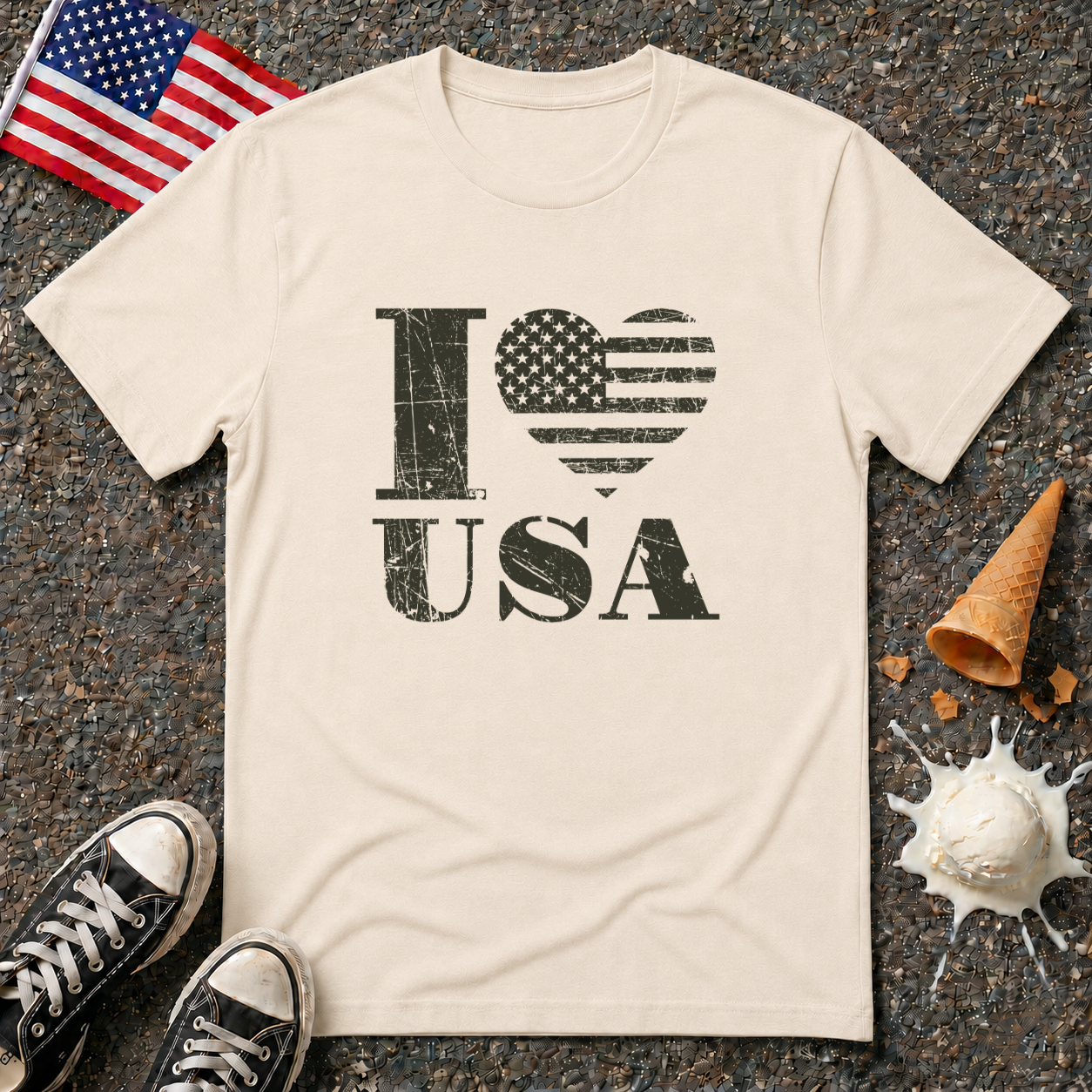 "I ❤ USA" 1-color Vintage Tee