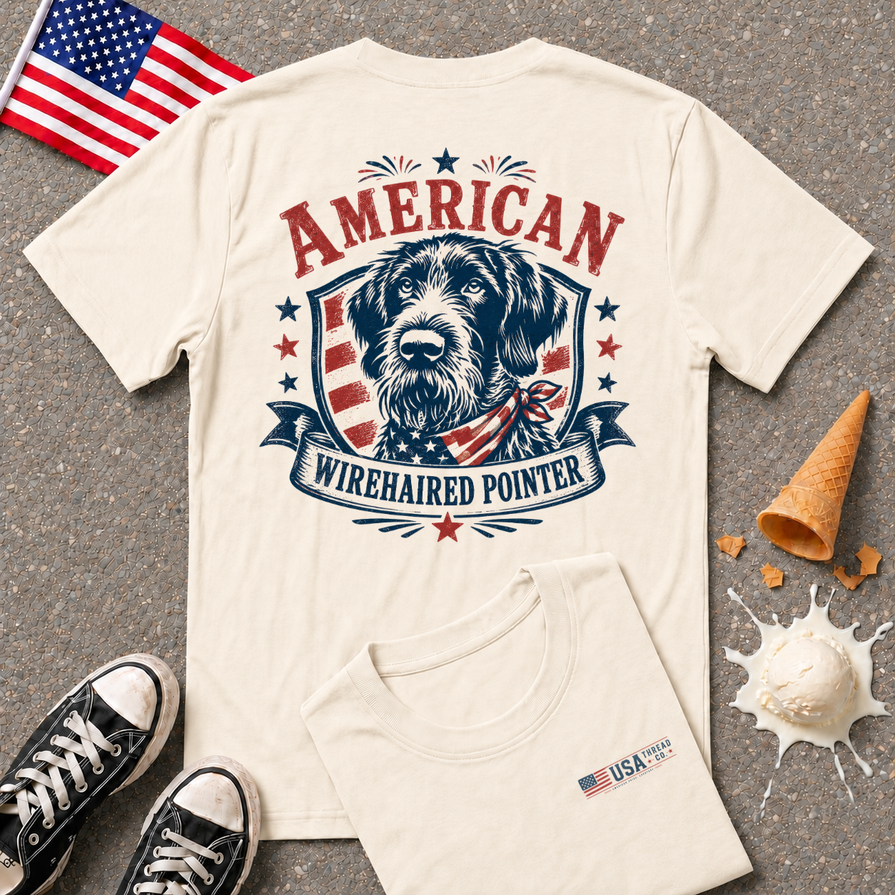 "American Wirehaired Pointer" Back Design Tee