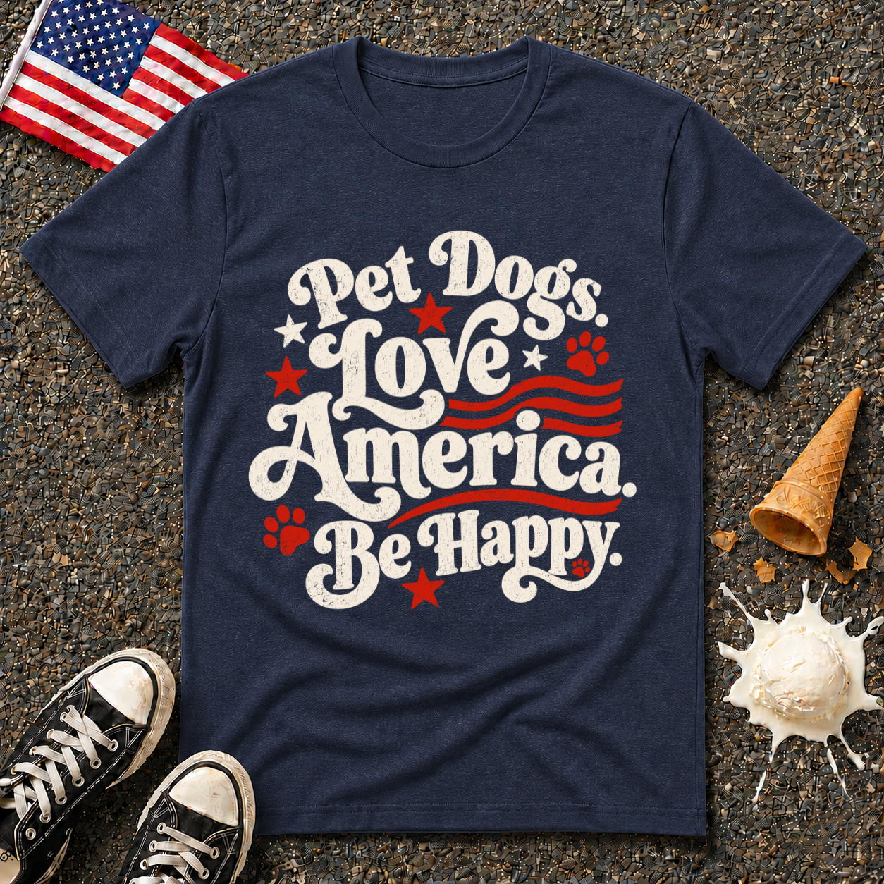 "Pet Dogs. Love America. Be Happy." Vintage Tee
