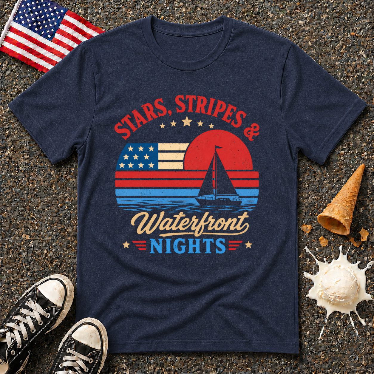 "Stars, Stripes & Waterfront Nights" Retro Tee