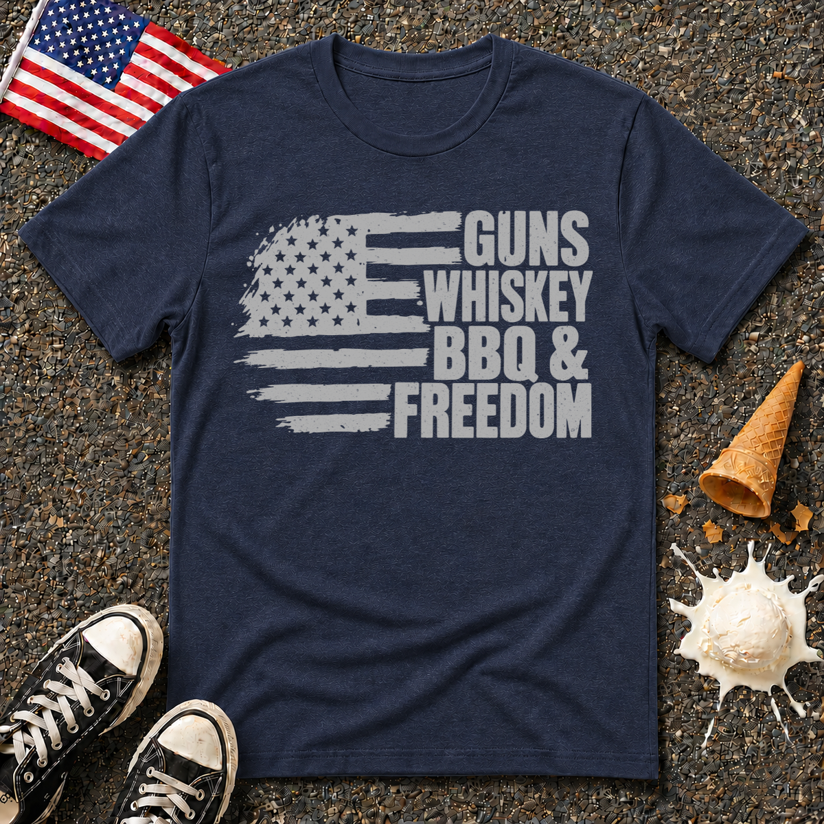 "Guns, Whiskey, BBQ & Freedom" Flag Tee