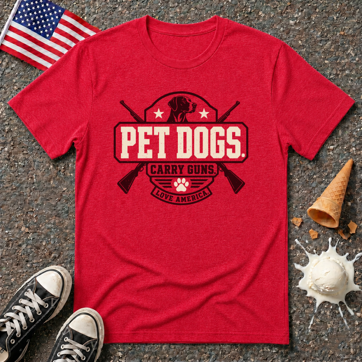 "Pet Dogs. Carry Guns. Love America" Tee
