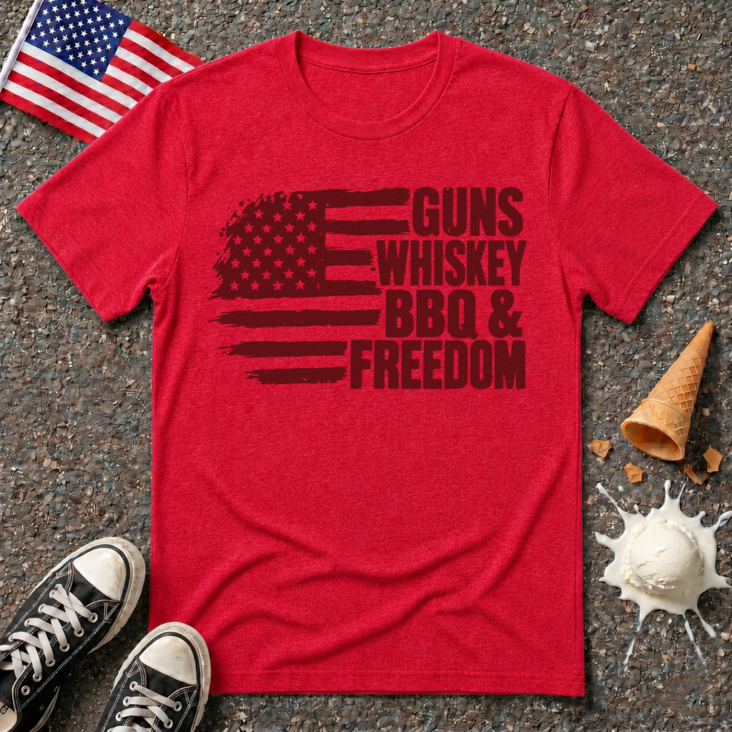 "Guns, Whiskey, BBQ & Freedom" Flag Tee