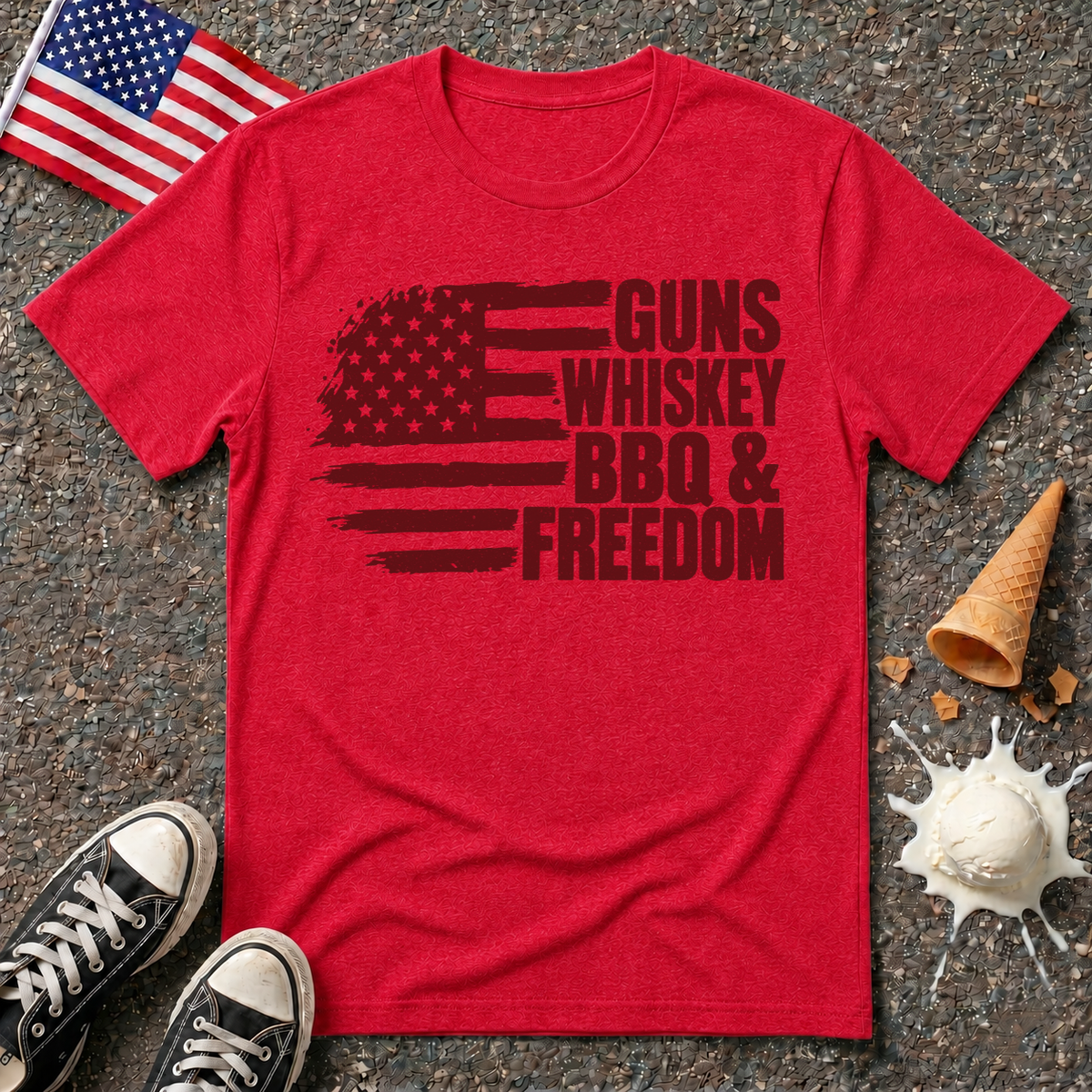"Guns, Whiskey, BBQ & Freedom" Flag Tee