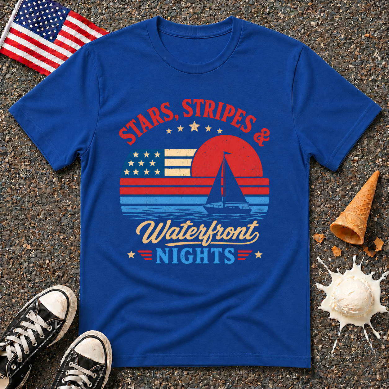 "Stars, Stripes & Waterfront Nights" Retro Tee