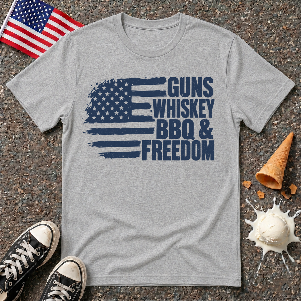 "Guns, Whiskey, BBQ & Freedom" Flag Tee