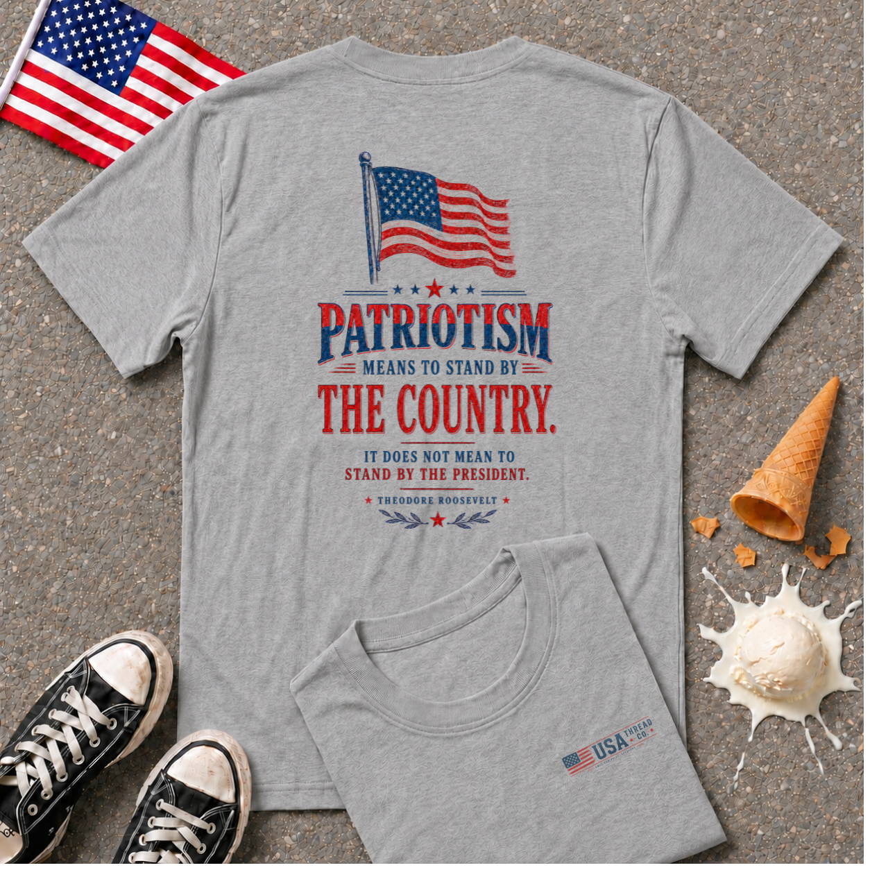 USA Flag Minimalist T-Shirt — Small Chest American Flag Design