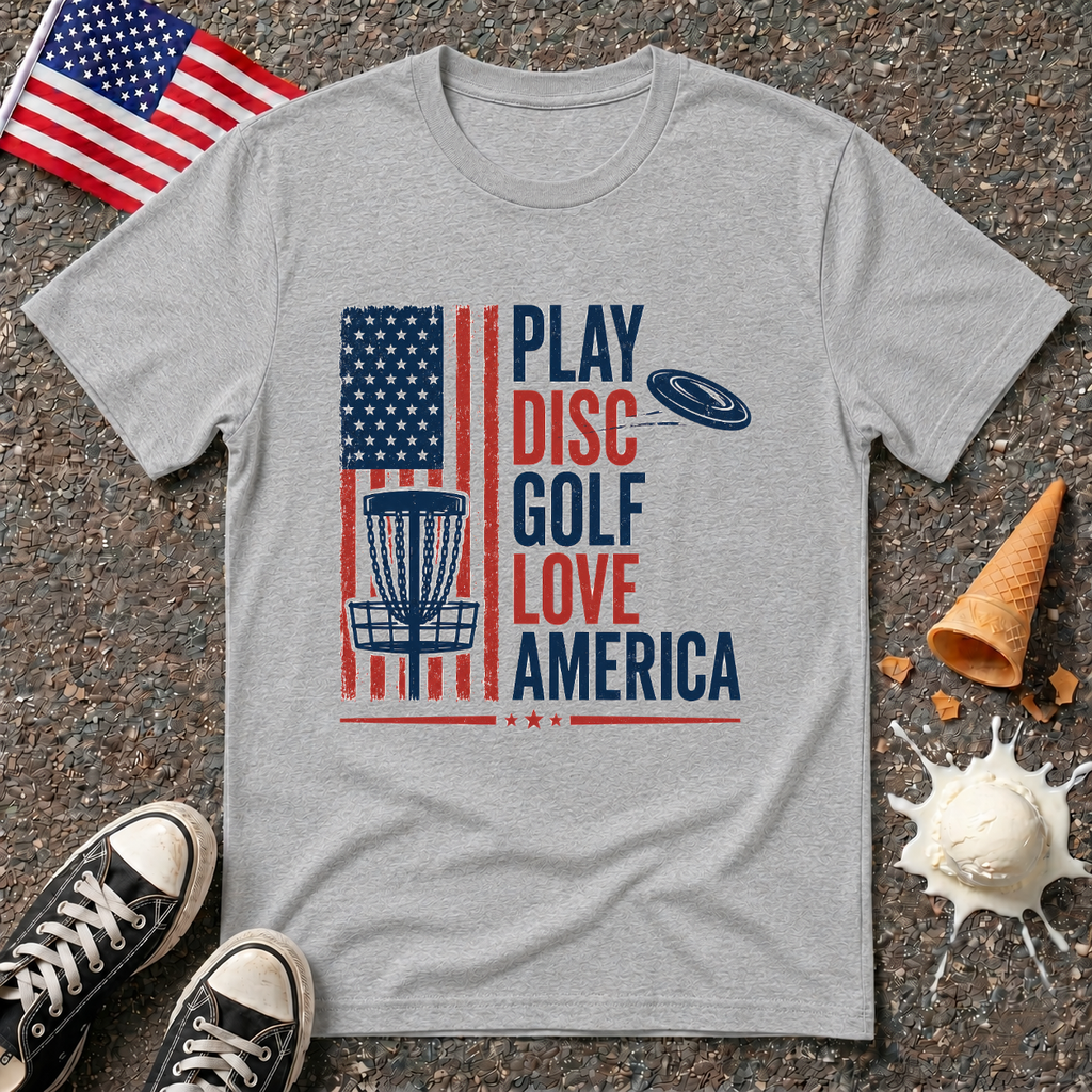 "Play Disc Golf, Love America" Tee
