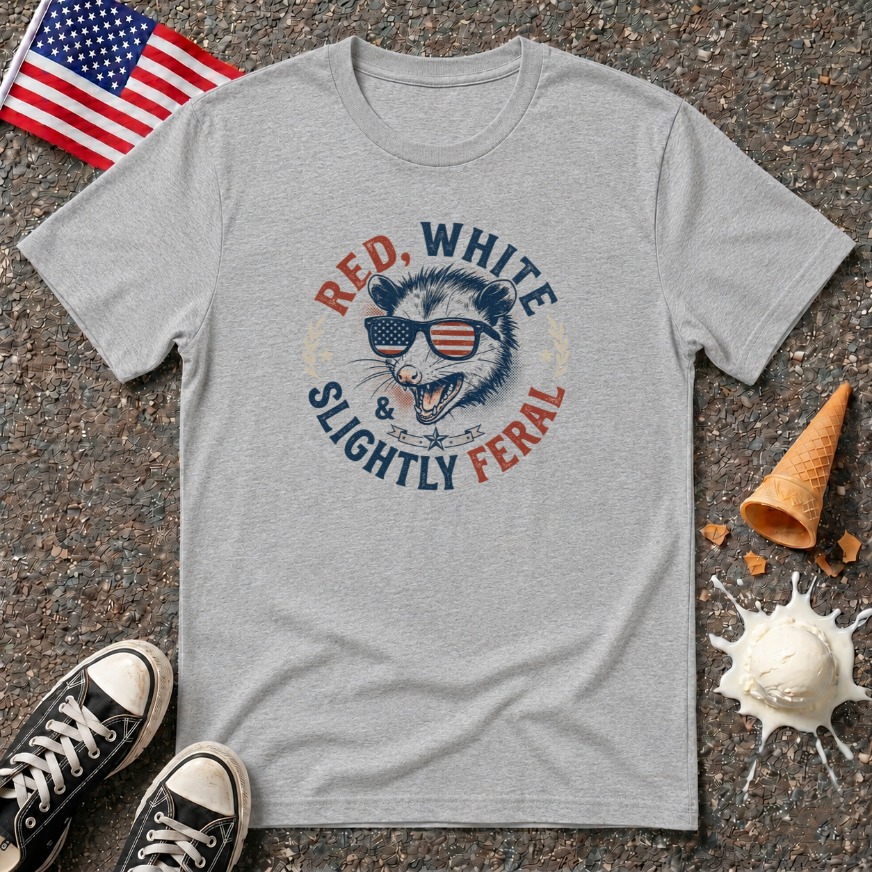 "Red, White, Slightly Feral" Tee