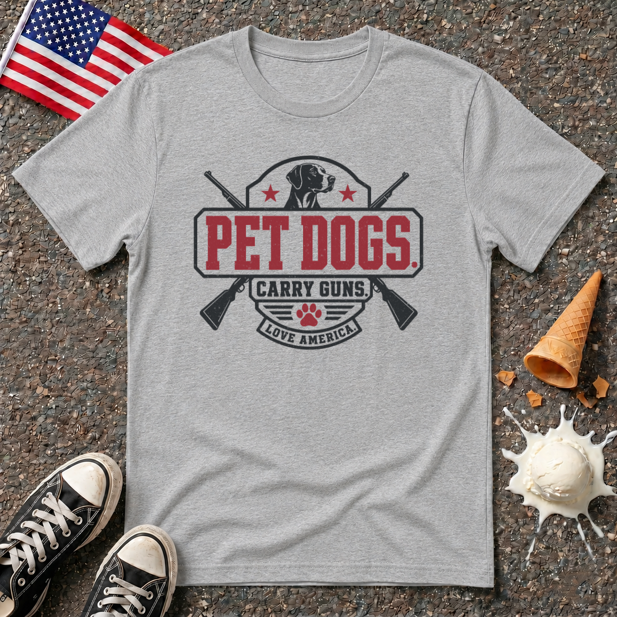 "Pet Dogs. Carry Guns. Love America" Tee