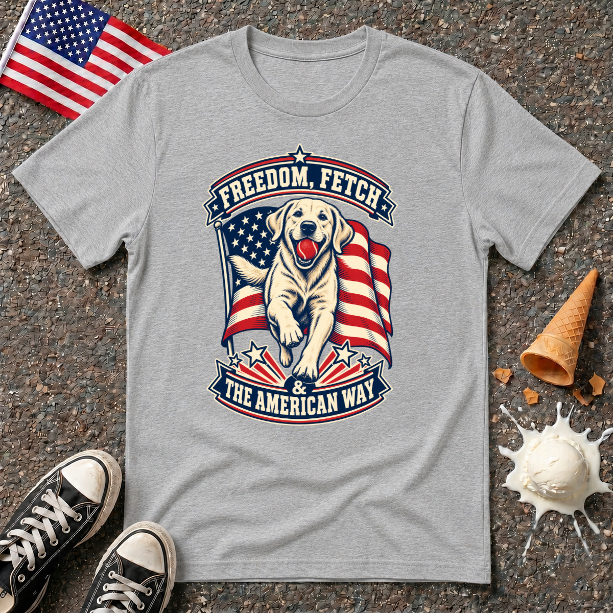 "Freedom, Fetch & The American Way" Tee