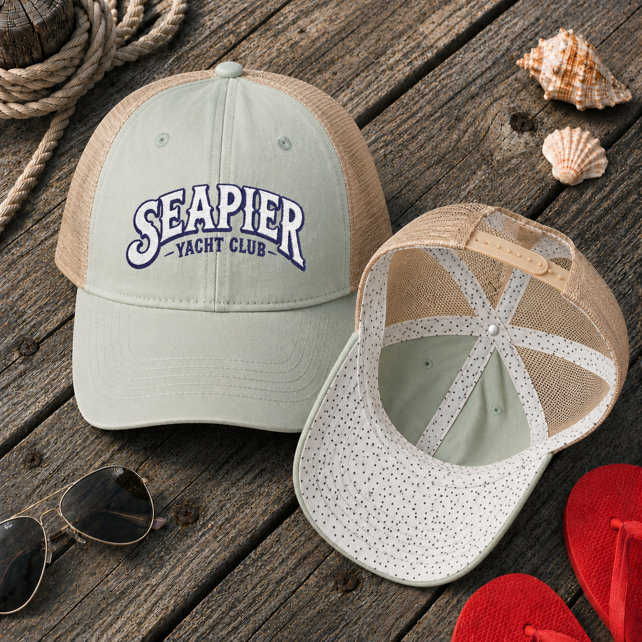 "SEAPIER Yacht Club" Women's Washed Mesh-Back Cap