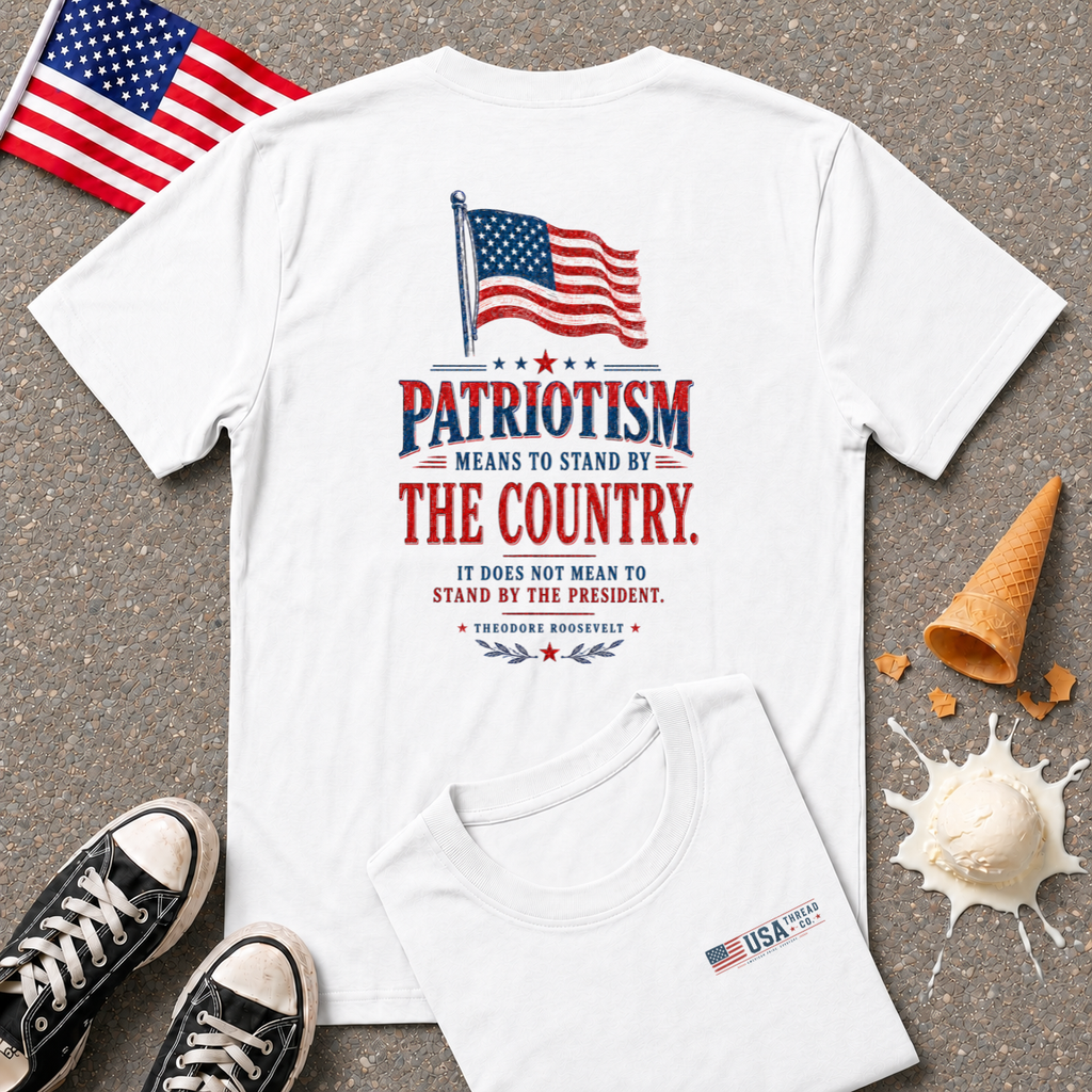 USA Flag Minimalist T-Shirt — Small Chest American Flag Design