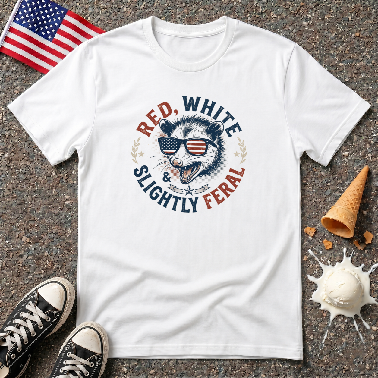 "Red, White, Slightly Feral" Tee