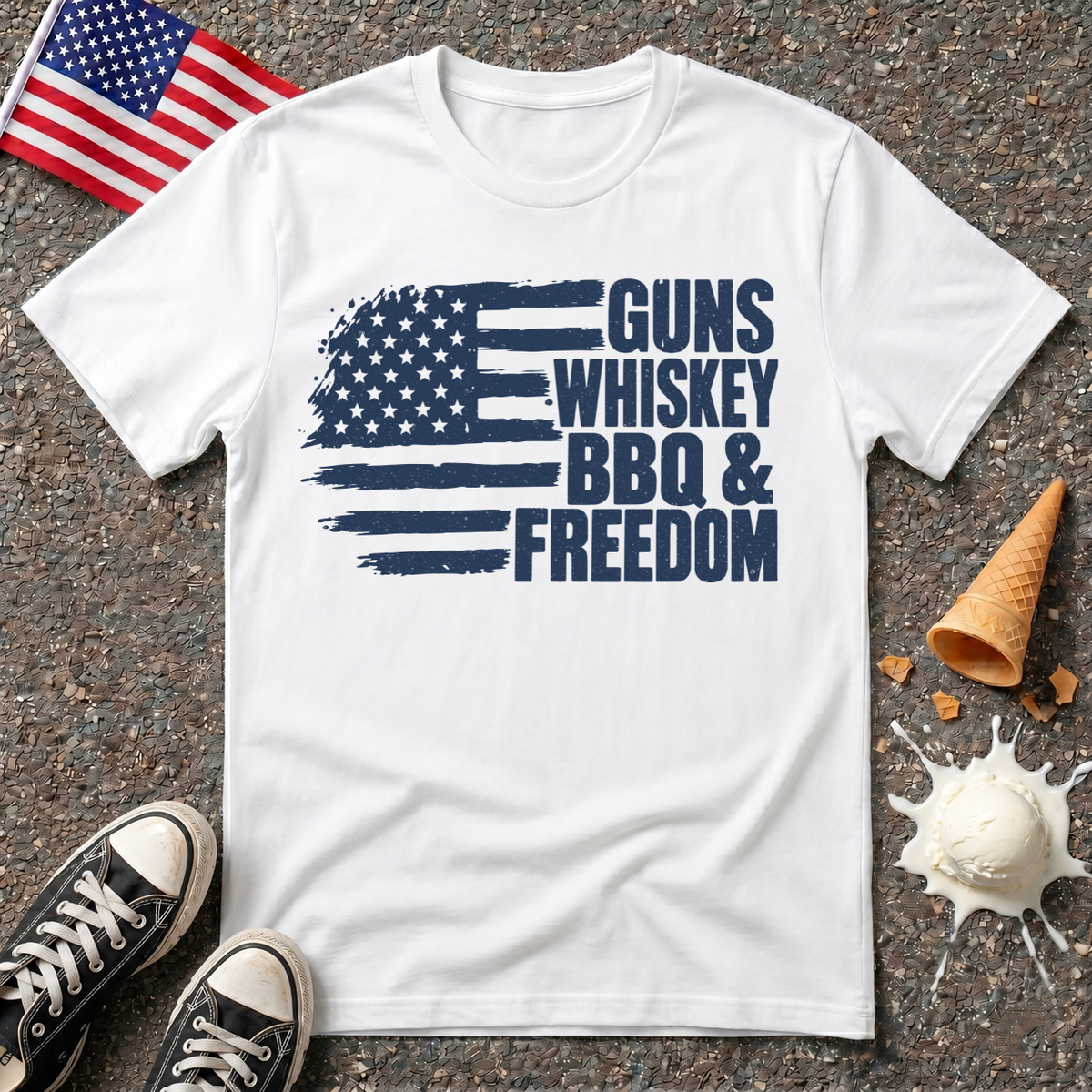 "Guns, Whiskey, BBQ & Freedom" Flag Tee